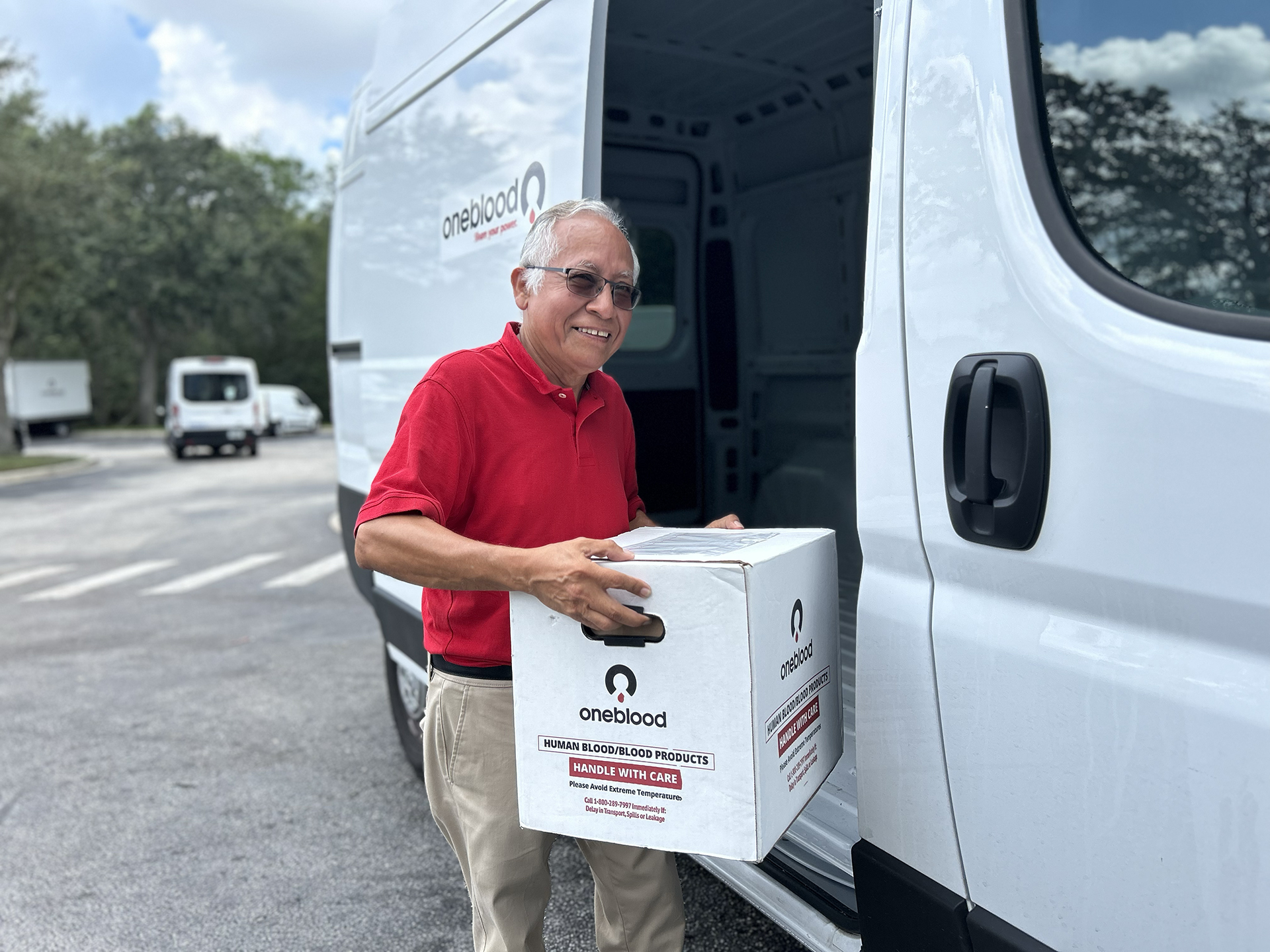 Jorge a OneBlood Courier transporting blood to a hospital partner